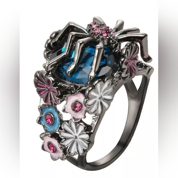 925 stamped sterling silver Crystal spider accent rings size 6 7 8 9 - Picture 4 of 16